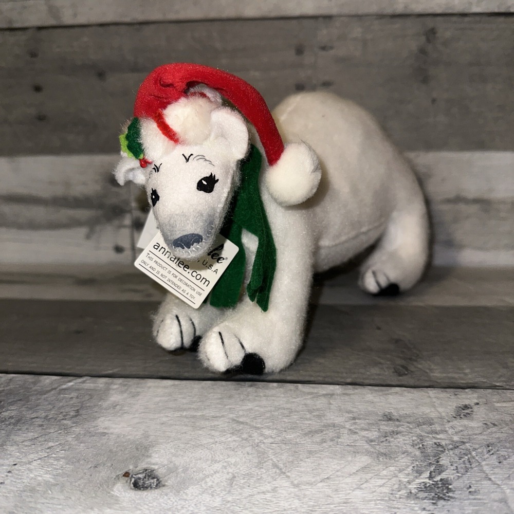 Annalee 2009 Polar Bear with Santa Hat 9" White Christmas Dolls‎ 751209